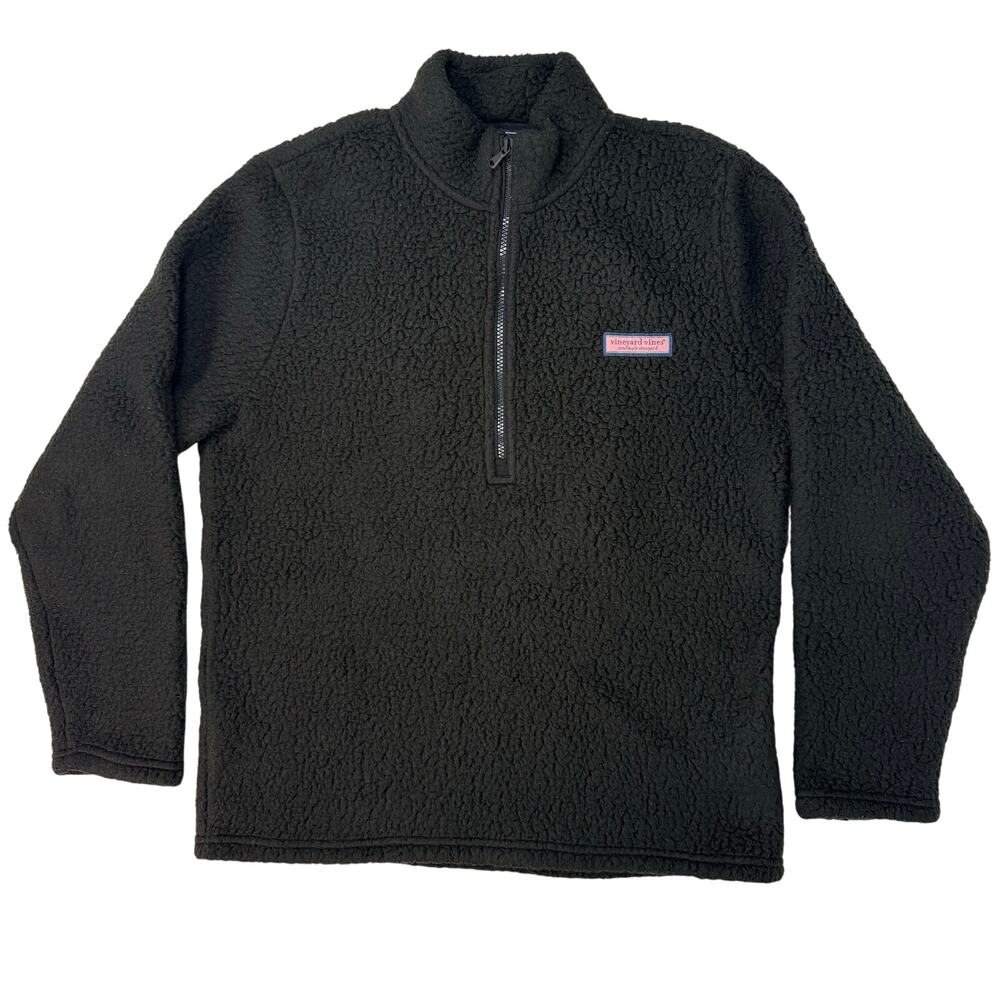 Vineyard Vines Men’s Medium Black 1/2 Zip Fleece Pullover Sweatshirt Whale Logo